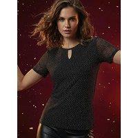 Roman Hotfix Keyhole Stretch Top - Black