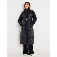 River Island Boucle Mix Long Puffer - Black