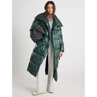 River Island High Shine Duvet Padded Coat - Green