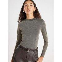 River Island Long Sleeve Lurex Bodyfit Knit - Gold