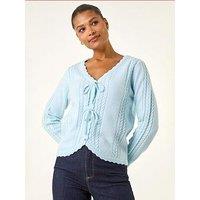 Roman Bow Front Buttoned Knit Cardigan - Blue