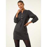Roman Cotton Denim Button Shift Dress - Black