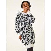 Roman Petite Animal Print Knitted Dress - Grey