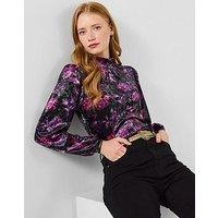Joe Browns Gracie Printed Velour High Neck Top - Black