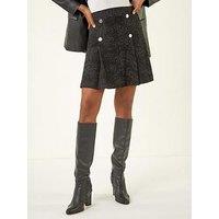 Roman Pleated Box Button Skirt - Black