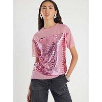River Island Mix Fabric Sequin Top - Pink