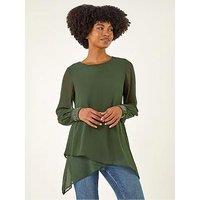 Roman Embellished Detail Layered Top - Dark Green