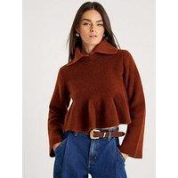 River Island Collar Detail Peplum Jumper - Brown