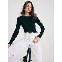 River Island Long Sleeve Scallop Trim Tee - Black