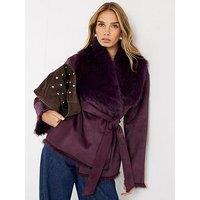 River Island Red Faux Suede Belted Coat - Red