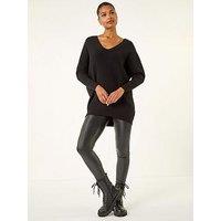 Roman Animal Print Eyelet Back Knit Jumper - Black