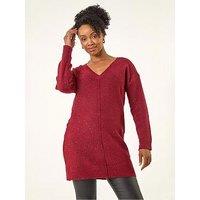 Roman Petite Sparkle V-Neck Knit Jumper - Wine