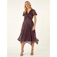 Roman Petite Shimmer Twist Front Midi Dress - Pink