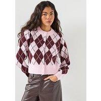 Vero Moda Long Sleeve Argyle Cardigan - Pink