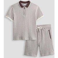 The Very Collection Boys Textured Polo Top And Shorts Set - Grey