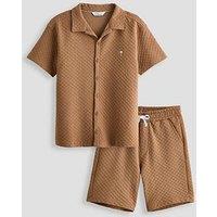 The Very Collection Boys Jacquard Polo Shirt And Shorts Set - Brown