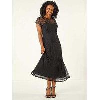 Roman Petite Lace Stretch Midi Dress - Black