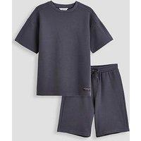 The Very Collection Boys Waffle Label Detail Tshirt And Shorts Set - Black