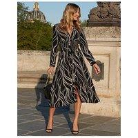 Sosandar Elegance Print Shirred Waist Shirt Dress - Black