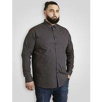 D555 Long Sleeve Micro Gold Shirt With Concealed Button Down Collar Shirt - Navy
