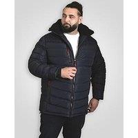 D555 Hooded Padded Jacket With Sherpa Lining And Detachable Hood - Navy