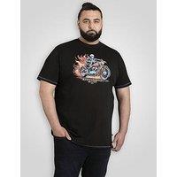 D555 Skeleton On Bike Printed Crew Neck T-Shirt - Black