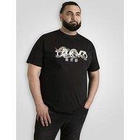 D555 Tokyo With Dragon Printed Crew Neck T-Shirt - Black