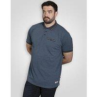 D555 Pique Polo Shirt With Jacquard Collar And Cuffs With Chest Pocket - Blue