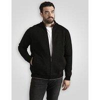 D555 Knitted Jumper Chenille Zip Through With Bonded Check Lining - Black