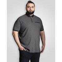 D555 Polo Shirt With Jacquard Collar Pocket And Cuffs With Grey Tipping - Navy