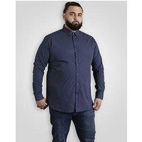 D555 Micro Blue Shirt With Concealed Button Down Collar - Navy