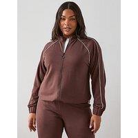 The Very Collection Curve Piping Detail Zip Through Sweat Co-Ord - Dark Brown