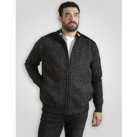 D555 Zip Through Knitted Jumper With Bonded Check Lining - Grey