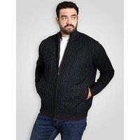 D555 Knitted Jumper Zip Through Cable With Bonded Check Lining - Navy