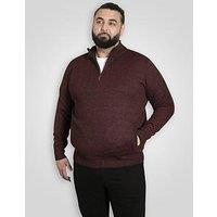 D555 1/4 Zip Knitted Jumper With Bonded Check Lining And Pockets - Red