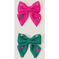 Monsoon Girls 2 Pack Embroidered Christmas Bow Hair Clips - Multi
