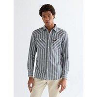 Wrangler Chambray Stripe Long Sleeve Shirt - Blue