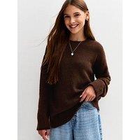 New Look 915 Girls Brushed Longline Jumper - Dark Brown