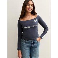 New Look 915 Girls York Print Bardot Top - Navy