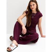New Look 915 Girls Dark Burgundy Textured Jersey Ruched Side Asymmetric Top - Dark Red