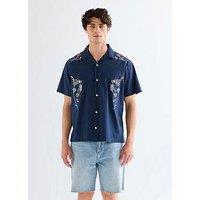 Wrangler Embroidered Resort Short Sleeve Shirt - Navy