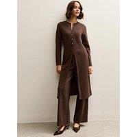 New Look Dark Brown Soft Touch Seam Detail Trousers