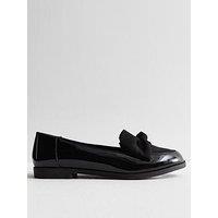 New Look Patent Suedette Bow Loafers - Black