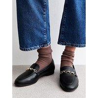 New Look Wide Fit Faux Leather Chain Trim Loafers - Black