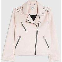 River Island Older Girls Faux Suede Biker Jacket - Pink