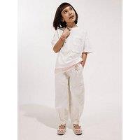 River Island Older Girls Twill Keyring Cargo Trousers - Cream