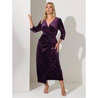 Yours Curve Velvet Wrap Gathered Dress - Purple