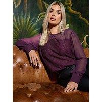 Yours Curve Lace Front Blouse - Red