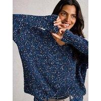 White Stuff Textured V Neck Jumper - Blue