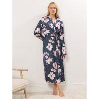 Long Tall Sally Oversize Floral Maxi Satin Robe - Grey